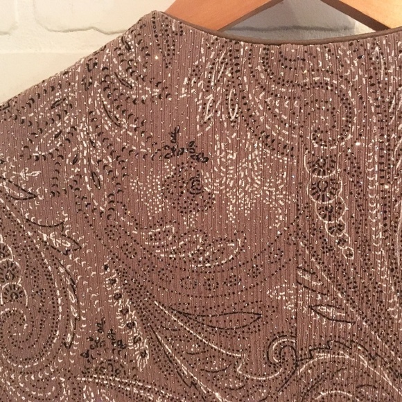 Vintage Formal Cardigan Fairy Bolero Slinky knit Sequin Paisley Taupe Silver L - Picture 8 of 10